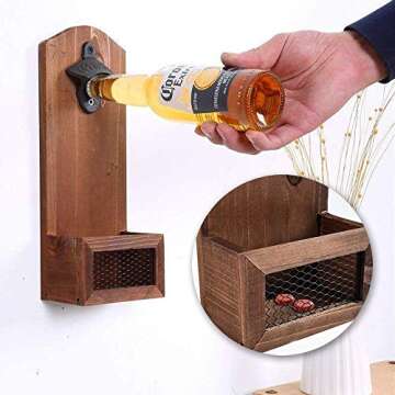 ZGZD Wooden Bottle Opener with Cap Catcher for Beer Lovers
