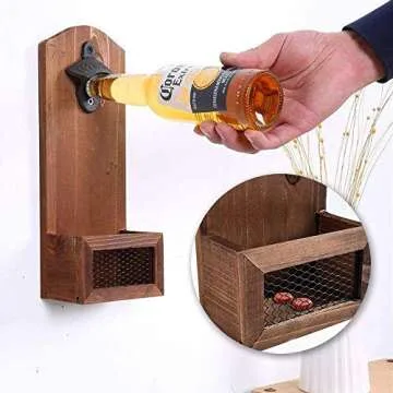 ZGZD Wooden Bottle Opener with Cap Catcher for Beer Lovers