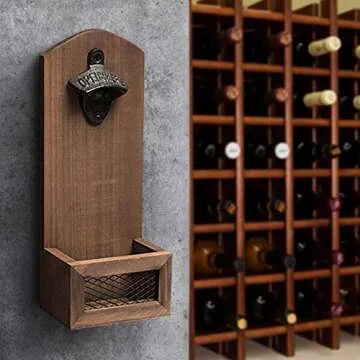 ZGZD Wooden Bottle Opener with Cap Catcher for Beer Lovers