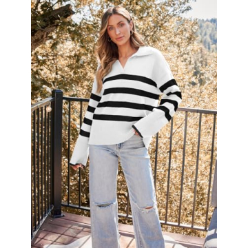 LILLUSORY Oversized V Neck Striped Sweater for Women