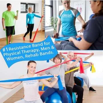 Resistance Bands Set. 5 Pack Non-Latex Physical Therapy, Professional Elastic Band. Perfect for Home Exercise, Workout, Strength Training, Yoga, Pilates, Rehab or Gym Leg Upper, Lower Body
