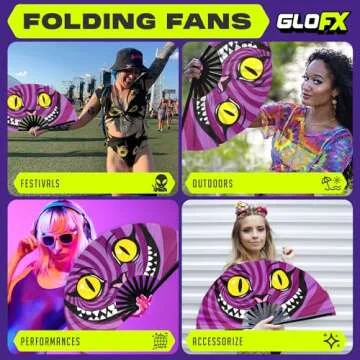 GloFX Large Cheshire Cat Hand Fan - Rave Essential