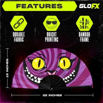 GloFX Large Cheshire Cat Hand Fan - Rave Essential