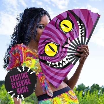 GloFX Large Cheshire Cat Hand Fan - Rave Essential