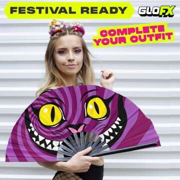 GloFX Large Cheshire Cat Hand Fan - Rave Essential
