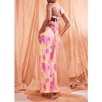 Women Floral Strapless Long Tube Dress Y2K Flower Print Maxi Dress Off Shoulder Bodycon Dress Summer Beach Dress