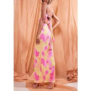 Women Floral Strapless Long Tube Dress Y2K Flower Print Maxi Dress Off Shoulder Bodycon Dress Summer Beach Dress