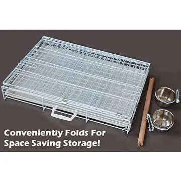 Easy Collapsable Bird, Dog and Cat Carrier Travel Carrier Metal Wire Prevent Beaks Out Cage with Stainless Feeder Cups Wooden Stand Perch