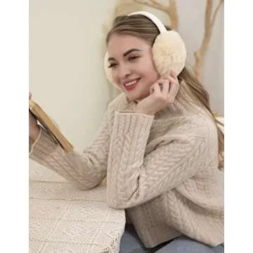 Livingston Cream Ear Muffs – Winter Women Unisex Classic Faux Fur Ear Warmers