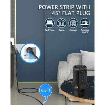 BEVA Tower Surge Protector Power Strip, Desk Charging Station with 9 AC Outlet and 4 USB Ports, 18AWG 6.5 FT Extension Cord, 3-Prong Flat Plug, Multiple Outlets for Office Dorm Apartment Essentials