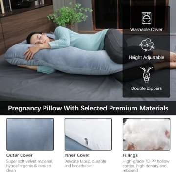 MOON PARK U-Shaped Pregnancy Pillow Full Body Support Grey
