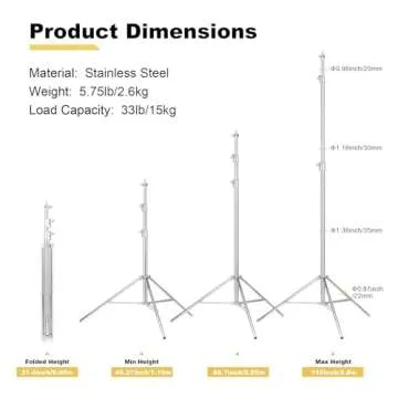 Heavy Duty Light Stand 9.18ft/2.8m Stainless Steel Light Stand for Head Light, Strobe Light, Softbox, and Other Photography Equipment
