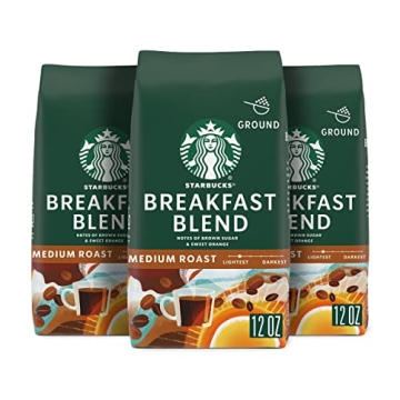 Starbucks Breakfast Blend Medium Roast Ground Coffee - 3 Bags (12 oz each)