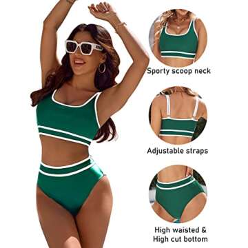 BMJL Women's High Waisted Bikini Sets Sporty Two Piece Swimsuits Color Block Cheeky High Cut Bathing Suits(M,Green)