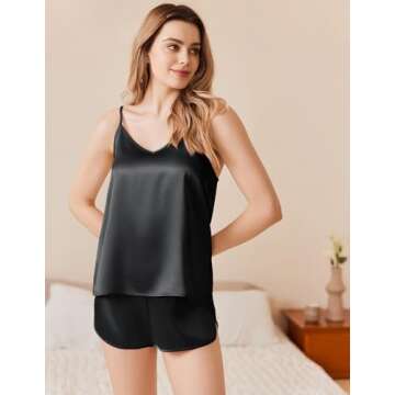 Ekouaer Silk Pajamas Set for Women Satin Camisole Sleepwear Lingerie V-Neck Cami Top and Shorts Pjs ...