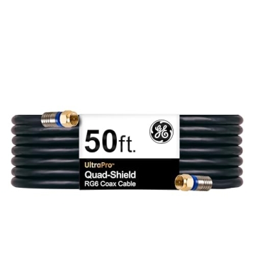 GE RG6 Coaxial Cable 50 ft - Quad Shielded for Digital TVs