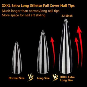 360Pcs Clear Nail Tips for Acrylic Nails Professional, XXXL Extra Long Stiletto Acrylic Nail Tips, F...