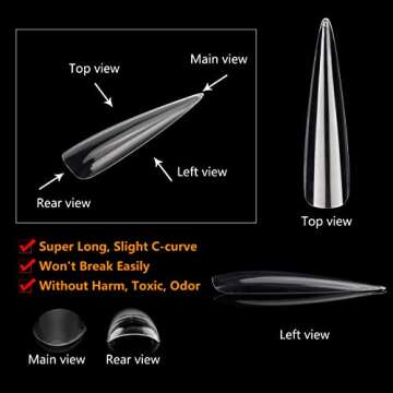 360Pcs Clear Nail Tips for Acrylic Nails Professional, XXXL Extra Long Stiletto Acrylic Nail Tips, Full Cover Fake Nails, Nail Extension False Nails for Manicure Salon Home DIY Nail Art 12 Sizes Box