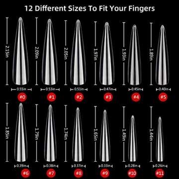 360Pcs Clear Nail Tips for Acrylic Nails Professional, XXXL Extra Long Stiletto Acrylic Nail Tips, Full Cover Fake Nails, Nail Extension False Nails for Manicure Salon Home DIY Nail Art 12 Sizes Box