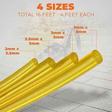 4 Sizes Petrol Fuel Gas Line Pipe Hose Tubing For String Trimmer Chainsaw Blower Lawn Mower and other Power Tools For 2 Cycle Small Engine Poulan, Craftman and more (Yellow 4PC)
