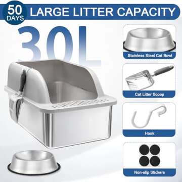 KareCute 14" Stainless Steel Cat Litter Box for Big Cats