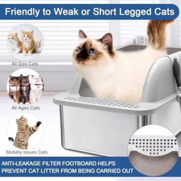 KareCute 14" Stainless Steel Cat Litter Box for Big Cats