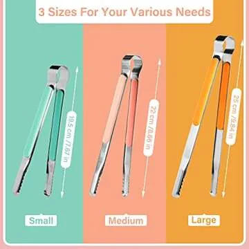 TXIN 3 Sizes BBQ Tongs, Colorful Professional Grill Tongs for Kitchen Cooking Serving, Stainless Ste...