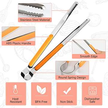 TXIN 3 Sizes BBQ Tongs, Colorful Professional Grill Tongs for Kitchen Cooking Serving, Stainless Steel Tongs for Grill Accessories