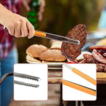 TXIN 3 Sizes BBQ Tongs, Colorful Professional Grill Tongs for Kitchen Cooking Serving, Stainless Steel Tongs for Grill Accessories
