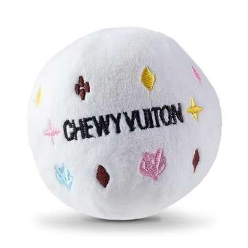Haute Diggity Dog Chewy Vuiton White Collection – Soft Plush Designer Dog Toys with Squeaker and F...