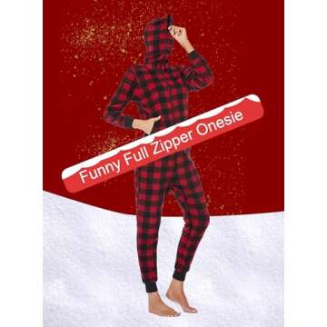 COLORFULLEAF Couples Matching Christmas Pajamas - Cozy Hoodie Plaid Fleece Onesies