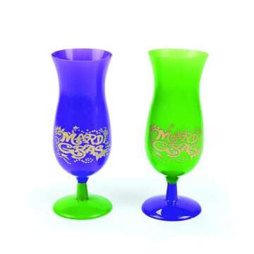 Fun Express Mardi Gras Hurricane Plastic Cups - Bulk Set of 12, Each Holds 16 oz - Party Supplies, D...
