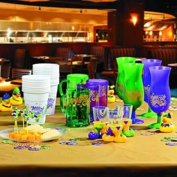 Vibrant Mardi Gras Hurricane Glasses - 12 Reusable Cups