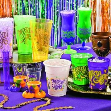 Vibrant Mardi Gras Hurricane Glasses - 12 Reusable Cups