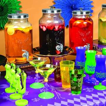 Fun Express Mardi Gras Hurricane Plastic Cups - Bulk Set of 12, Each Holds 16 oz - Party Supplies, Drinkware, Reusable Cups Purple and Green