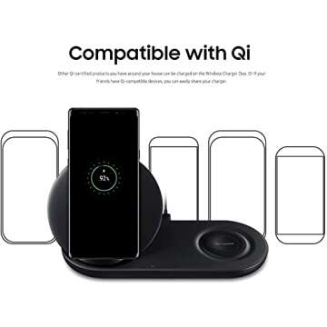 Samsung Wireless Charger Duo Fast Charge Stand & Pad Universally Compatible with Qi Enabled Phones and Select Samsung Watches (Renewed)