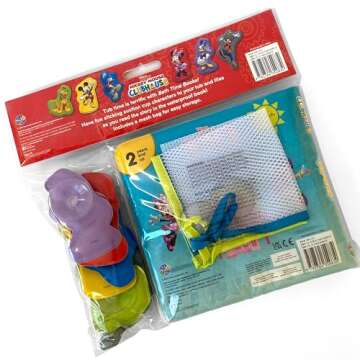 Disney Junior Mickey Bath Time Books - Activity Books for kids, Bath book, 6 Padded suction cups, 1 Mesh bag