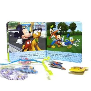 Disney Junior Mickey Bath Time Books - Activity Books for kids, Bath book, 6 Padded suction cups, 1 Mesh bag