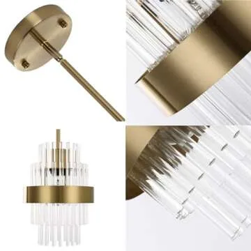 IkirourI Pendant Light Fixtures, 7inch Modern Glass Pendant Lighting, Brass Color Kitchen Island Pendant Lights, Height Adjustable Pendant Lighting (Brass Color, 1 Pack)