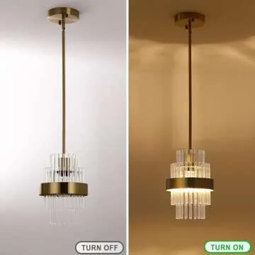 IkirourI Pendant Light Fixtures, 7inch Modern Glass Pendant Lighting, Brass Color Kitchen Island Pendant Lights, Height Adjustable Pendant Lighting (Brass Color, 1 Pack)