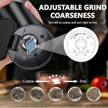 [Upgraded Larger Capacity]Electric Salt and Pepper Grinder Set, USB Rechargeable Automatic Salt and Pepper Shakers Set with Visual Power Reminder, 4oz Large Capacity with Adjustable Coarseness（Black）