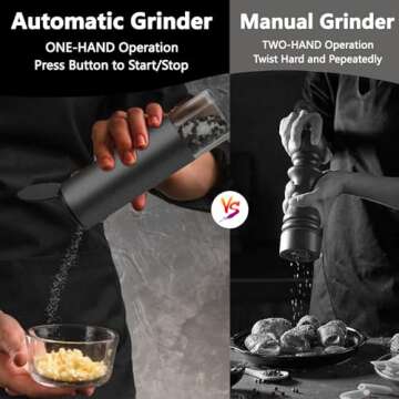 [Upgraded Larger Capacity]Electric Salt and Pepper Grinder Set, USB Rechargeable Automatic Salt and Pepper Shakers Set with Visual Power Reminder, 4oz Large Capacity with Adjustable Coarseness（Black）