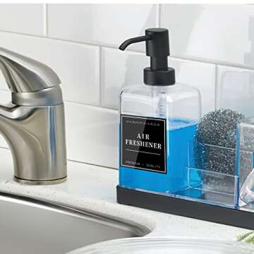 36PCS Waterproof Labels for Bottles, Hand Soap Lotion Shampoo and Conditioner Dispenser Label Stickers, Removable Cleaning Bathroom Labels for Glass or Plastic Bottles(Black)