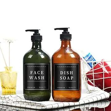 36PCS Waterproof Labels for Bottles, Hand Soap Lotion Shampoo and Conditioner Dispenser Label Stickers, Removable Cleaning Bathroom Labels for Glass or Plastic Bottles(Black)