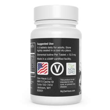 Zen Haus Iodine Supplement 12.5 mg with Selenium (as Selenomethionine) and More - 200 Tablets - Thyroid Plus Immune Support - High Potency Iodine Tablets - Compare to Lugol's Iodine Pills