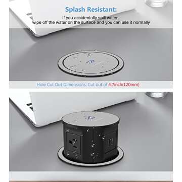 Automatic Pop up Power Outlet with 15W Wireless Charger,Pop up Electrical Outlets for Countertops,4....