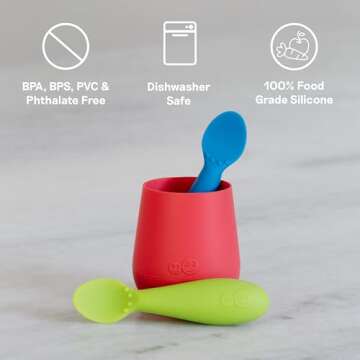 ezpz Tiny Spoon (2 Pack in Coral) - 100% Silicone Baby Spoon for Baby Led Weaning + Purees - 6 Months + - Designed by a Pediatric Feeding Specialist - Baby Essentials & Baby Gifts