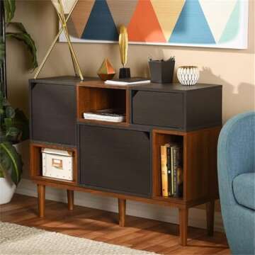 Baxton Furniture Studios Anderson Mid-Century Retro Modern Oak and Wood Sideboard Storage, Espresso