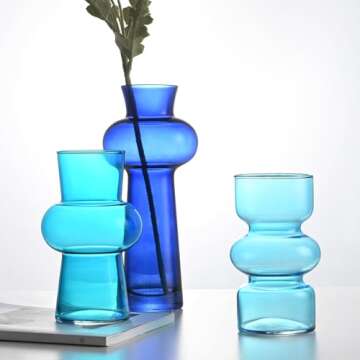 Parlamain Blue Bubble Glass Vases Set of 3, Colored Decorative Flower Vase, Aesthetic Room Decor for Boho Modern Home Decor, Centerpiece and Coffee Table, Entryway Decoration, 11/8/7 Inch Tall