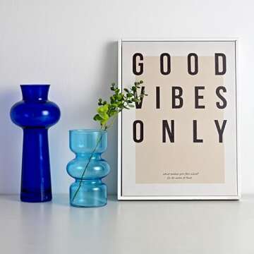 Parlamain Blue Bubble Glass Vases Set of 3, Colored Decorative Flower Vase, Aesthetic Room Decor for Boho Modern Home Decor, Centerpiece and Coffee Table, Entryway Decoration, 11/8/7 Inch Tall